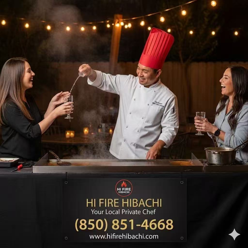 Hibachi steak and shrimp combo at a 30A backyard party